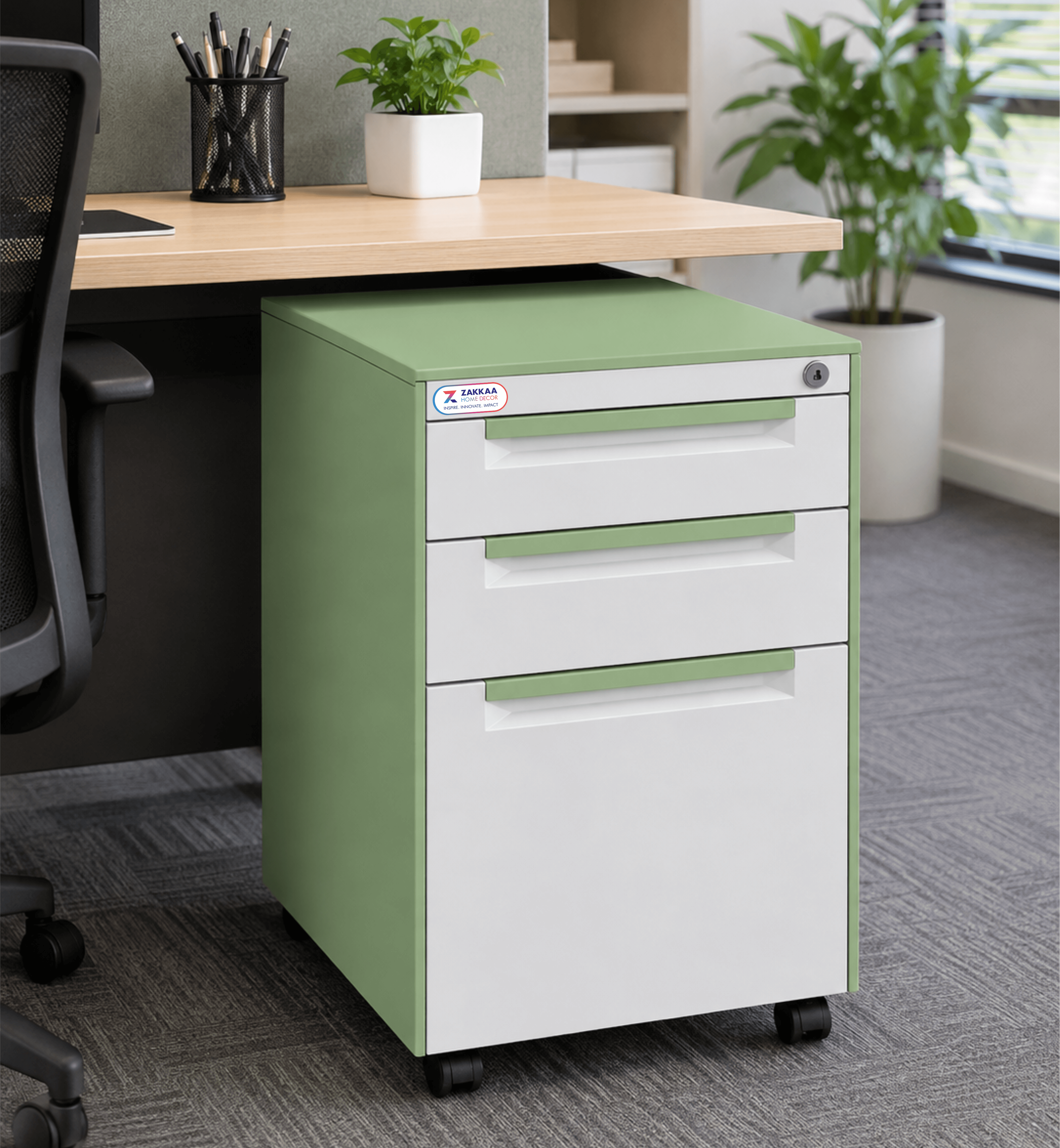 ZAKKAA Steel Mobile Pedestal Cabinet – 2 Drawer + 1 Filing Drawer Storage Unit ZMS-14