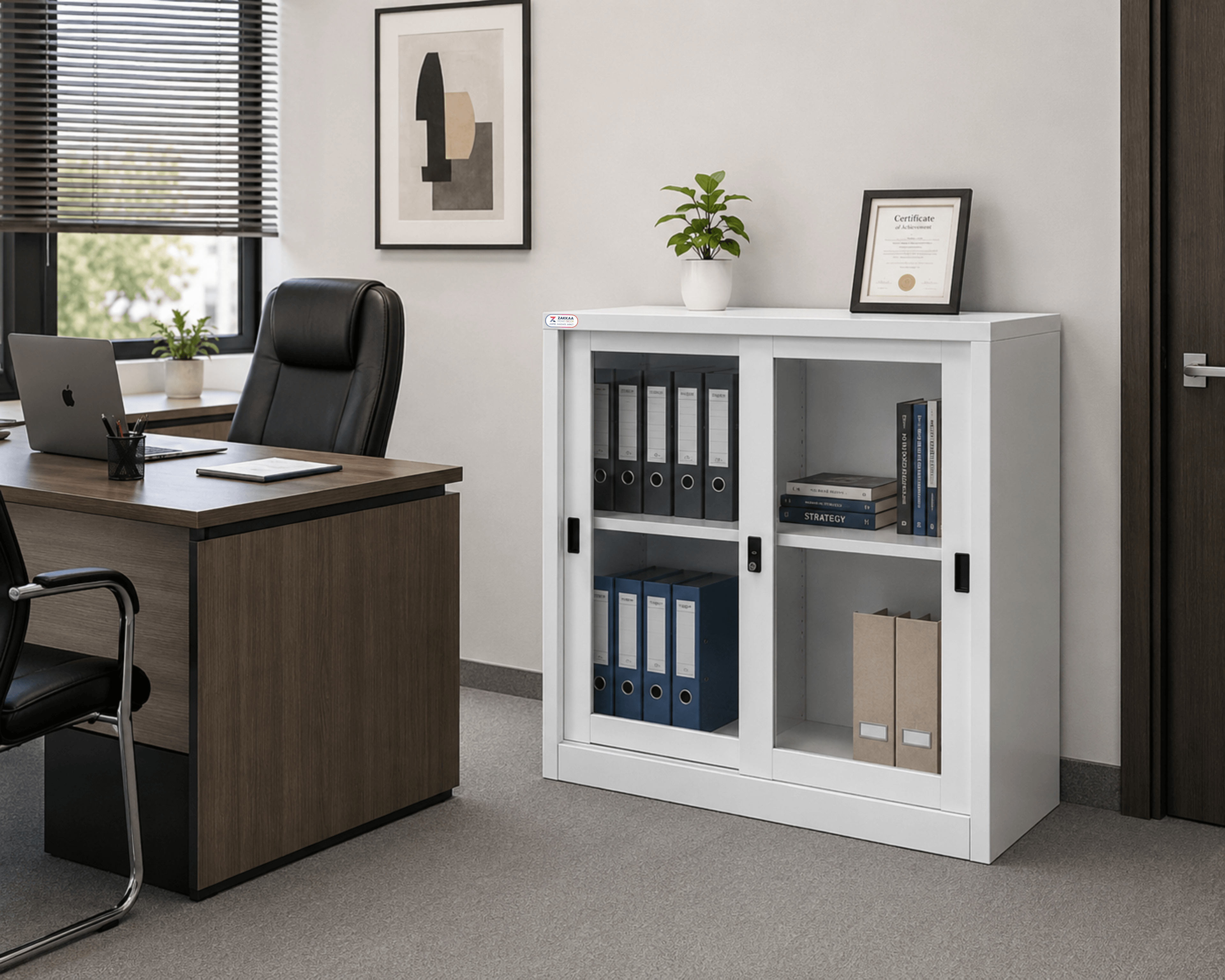 ZAKKAA Steel Sliding Door Storage Unit – Glass Door Office Storage Cabinet