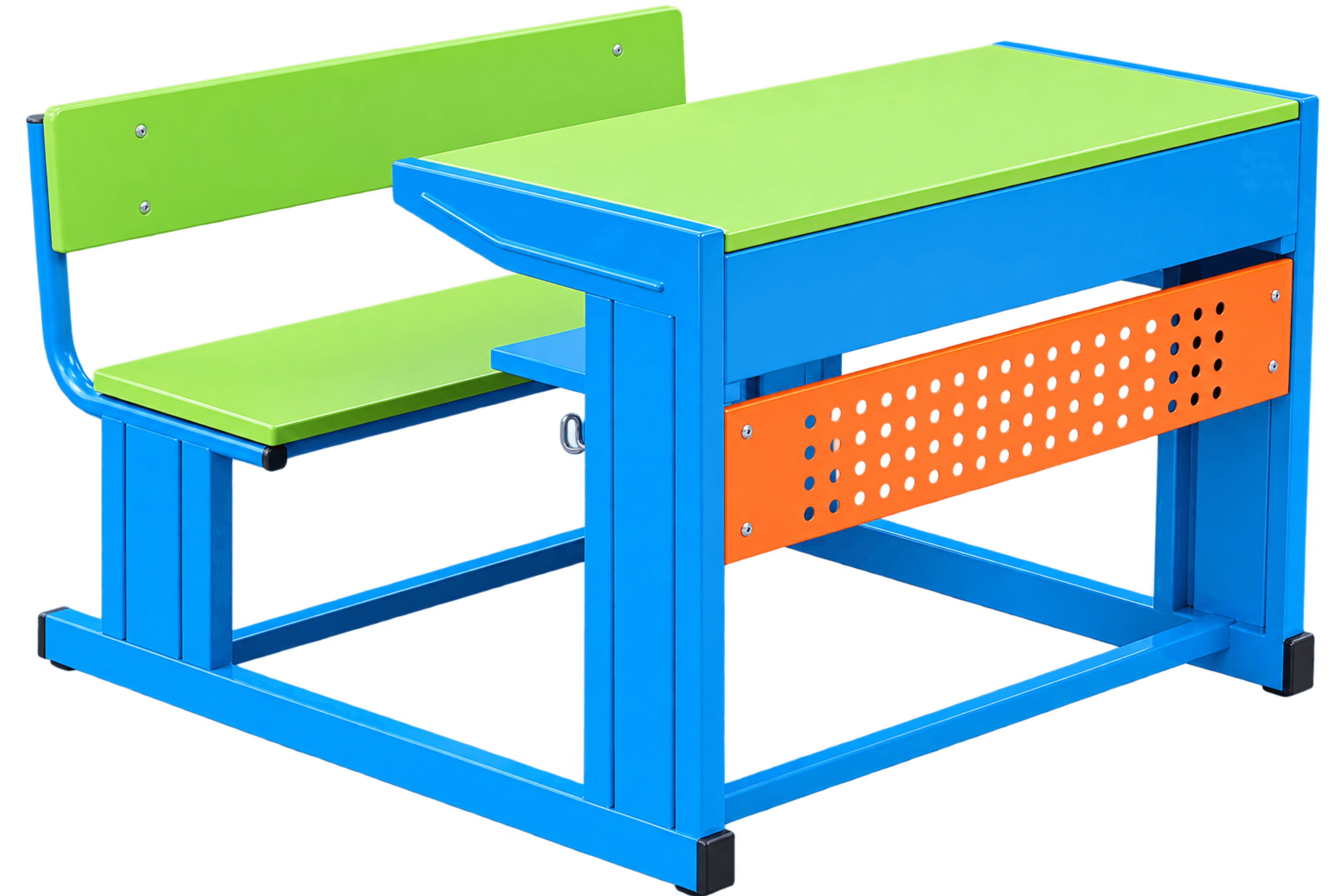 2-Seater School Desk & Bench Set with Modesty Panel | Kangaroo Blue Frame | Laminate Finish