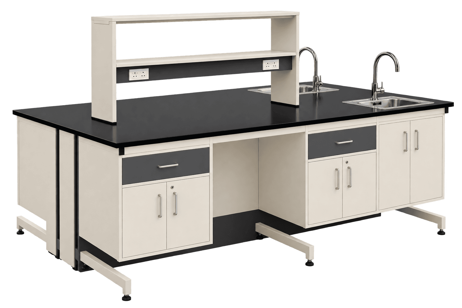 ZAKKAA Double Side Lab Table with Sink & Reagent Shelf