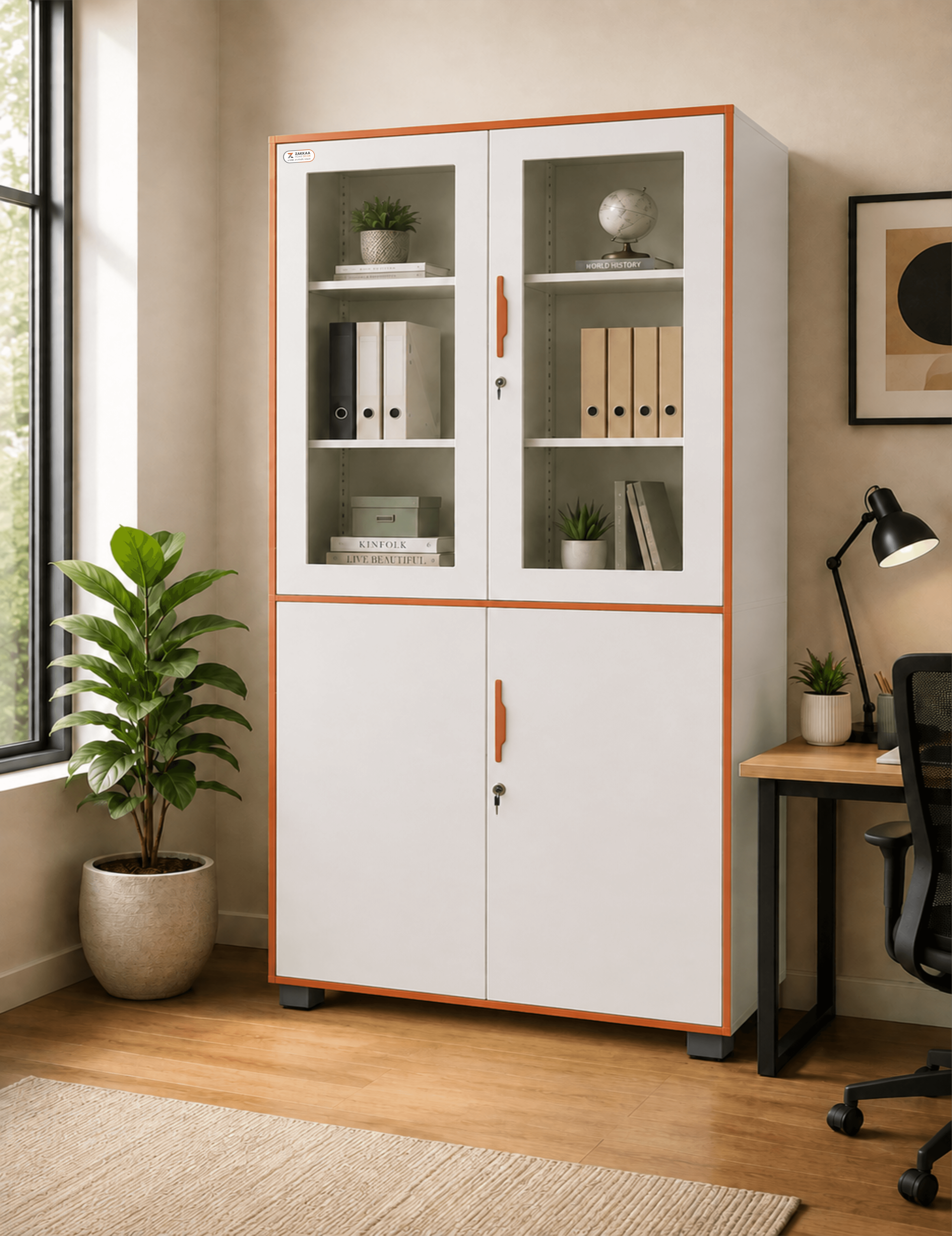 Steel Office Display Storage Almirah with Glass Doors | 4 Adjustable Shelves | 915 mm Wide