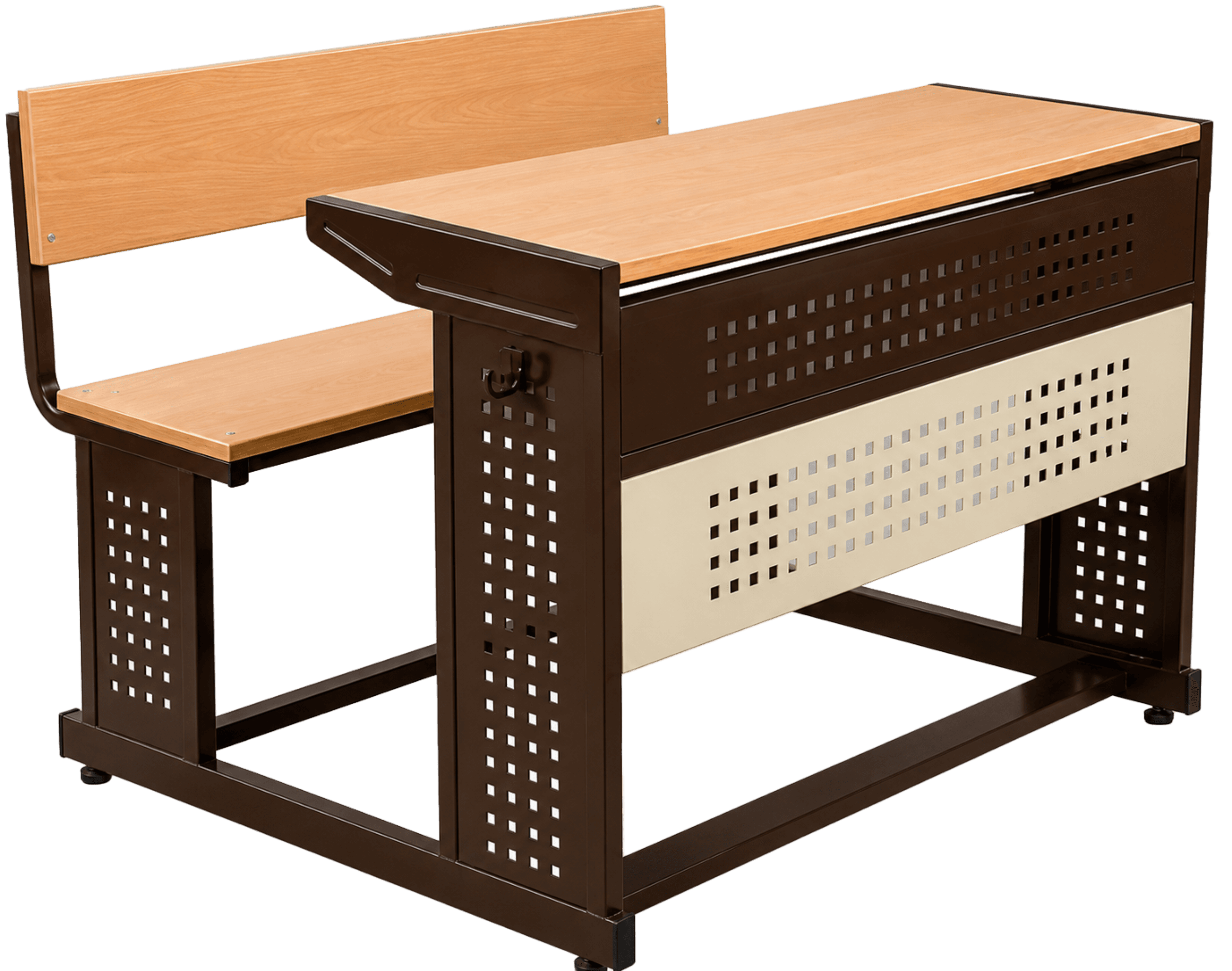 2-Seater School Desk & Bench Set with Modesty Panel | Heavy Duty Steel Frame | Laminate Finish