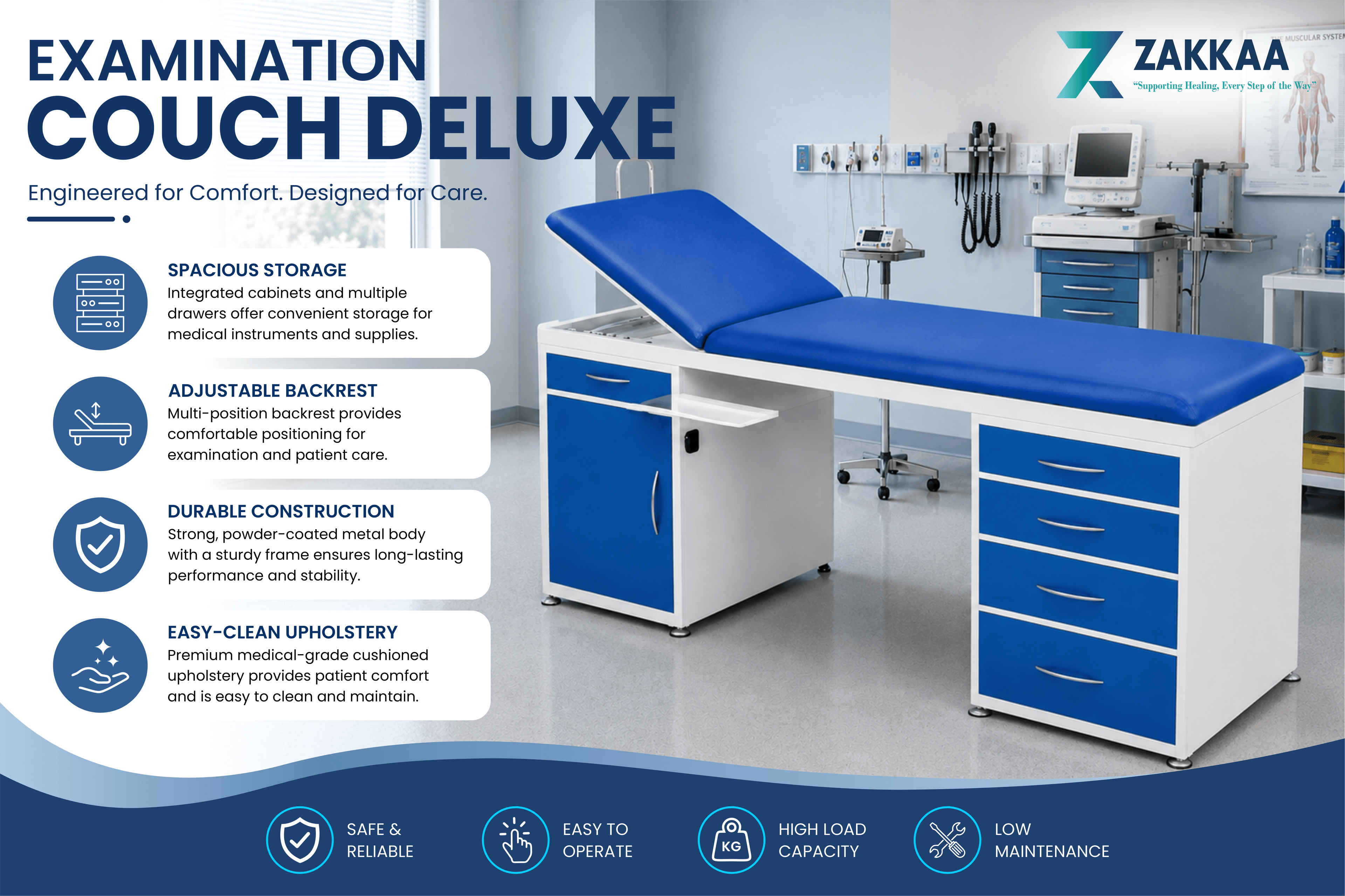 ZAKKAA Gynae Examination Table Deluxe M.S. – Three Section Gynecological Examination Table