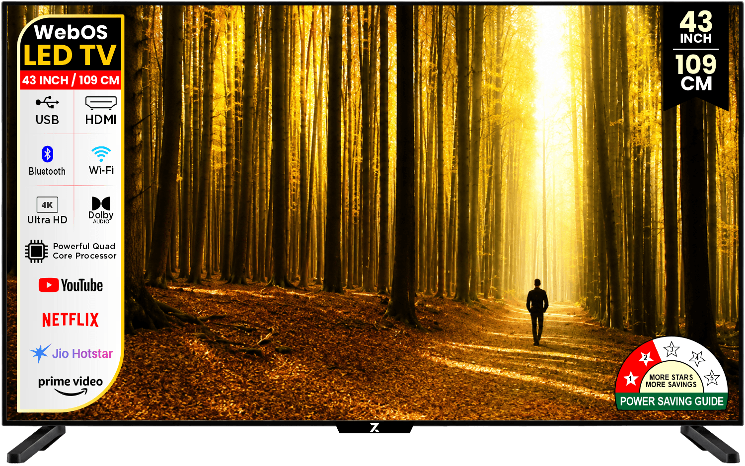 ZAKKAA 43 Inch 4K Ultra HD Smart LED TV with Magic Remote | WebOS | 1GB RAM + 8GB ROM | ZKWB-22