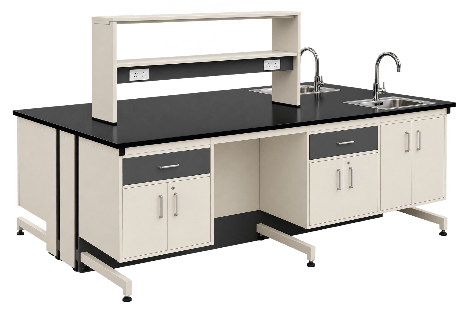 ZAKKAA Double Side Lab Table with Sink & Reagent Shelf