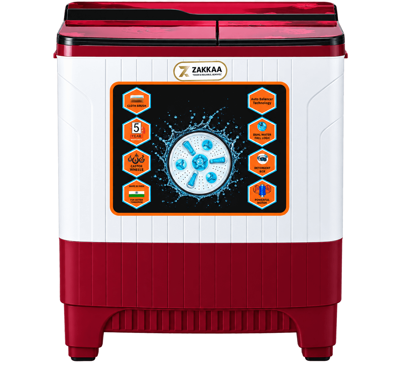 ZAKKAA 7.5 KG Semi Automatic Washing Machine | 5 KG Spin