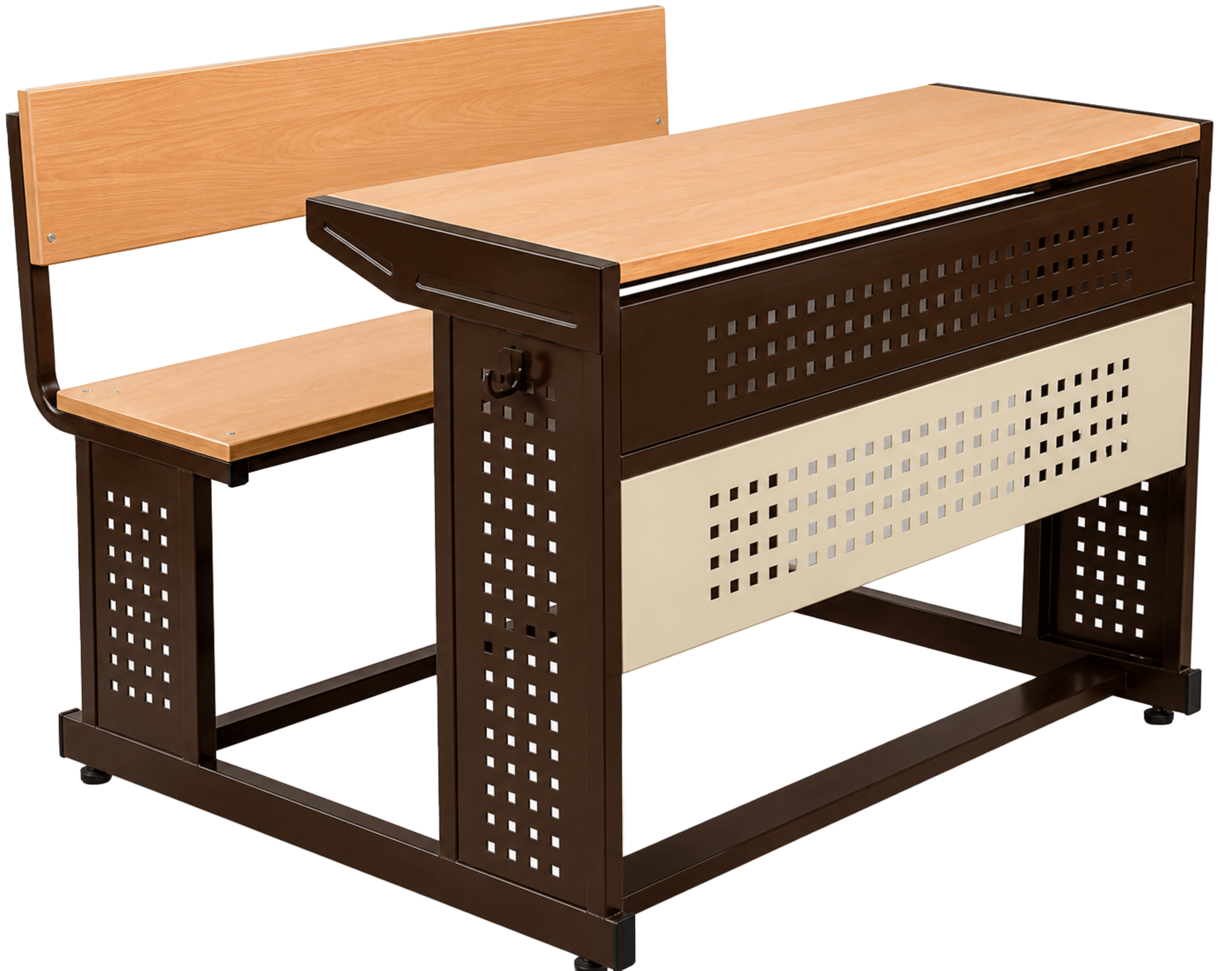 2-Seater School Desk & Bench Set with Modesty Panel | Heavy Duty Steel Frame | Laminate Finish