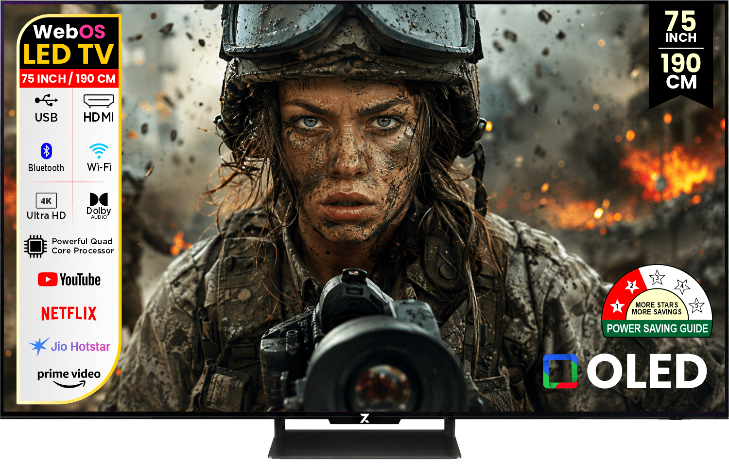 ZAKKAA 75 Inch 4K Ultra HD OLED Smart TV | WebOS | Dolby Vision | AI Processor | Magic Remote | ZKOL-26