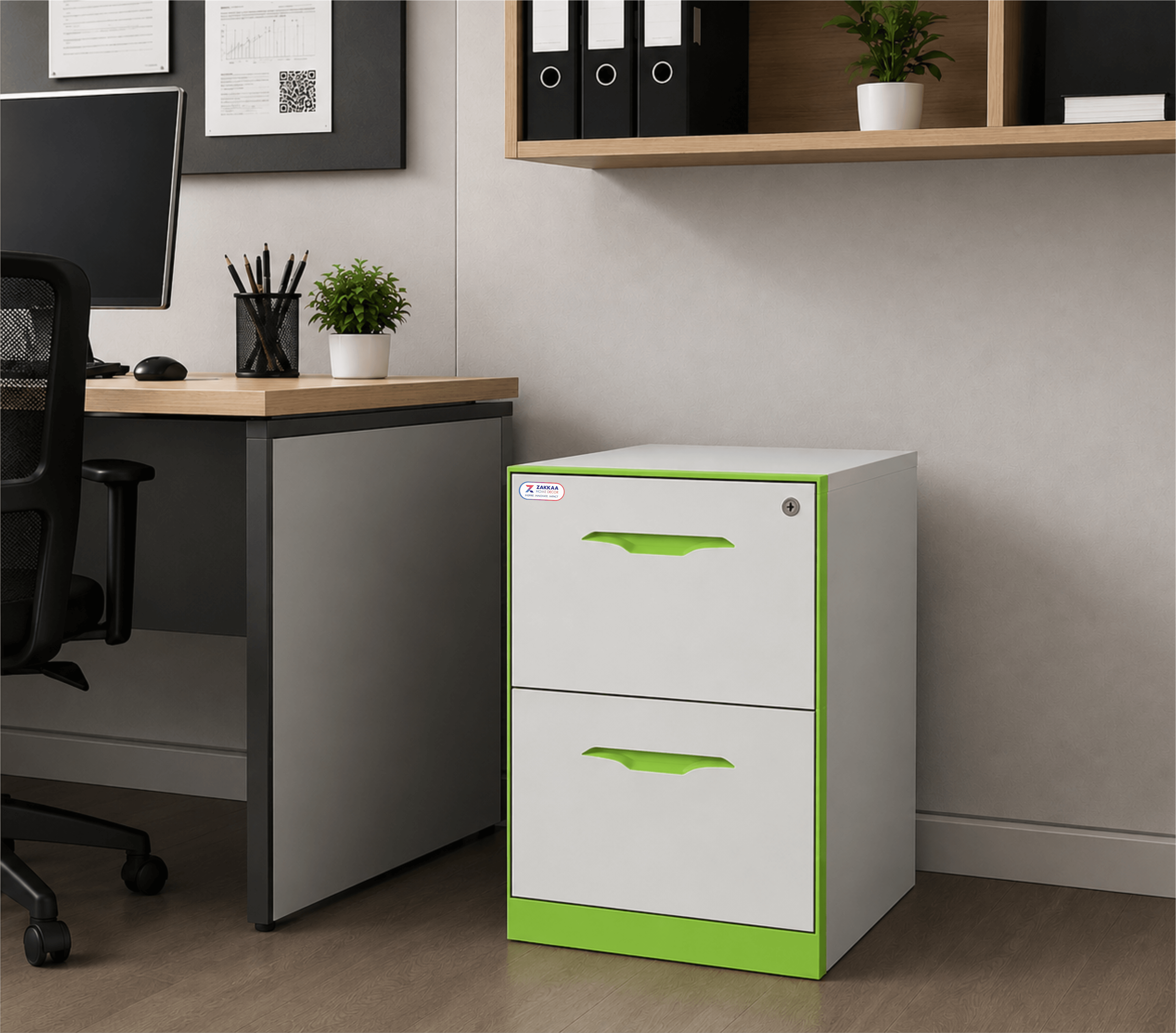 ZAKKAA Steel Vertical Filing Cabinet – 2 Drawer Office Storage Cabinet